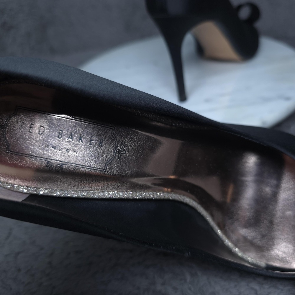 Ted Baker Shoes Womens Size 8 Black Peep Toe Bow High Heel Dress Pumps - Picture 5 of 10